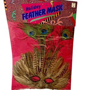Peacock Feather Mask Vintage 1989, Halloween Costume Mardi Gras Play Masquerade